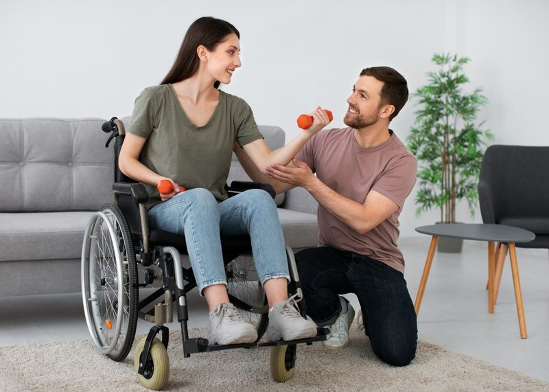 Caregiver supporting a senior with Parkinson's disease